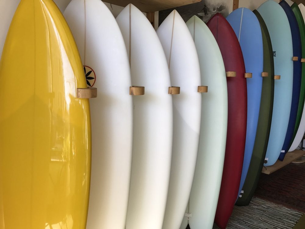 Surfboards stored in a garage in San Francisco's western neighborhoods.