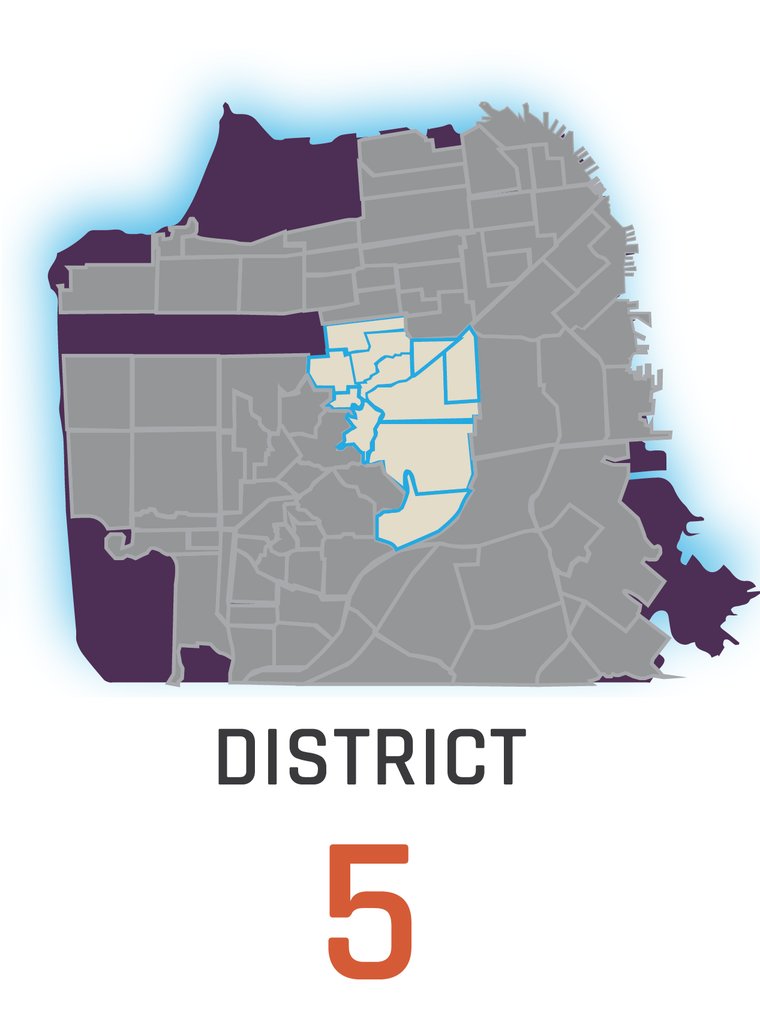 Map of San Francisco with District 5 highlighted