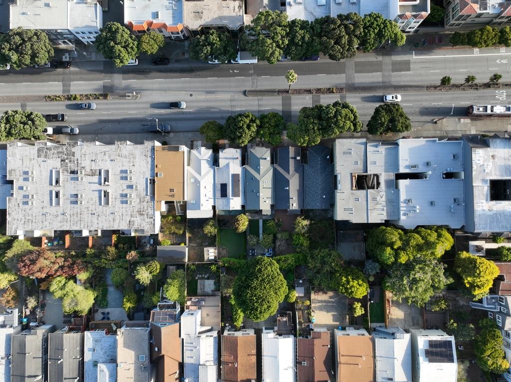 Aerial view looking straight down over homes in San Francisco District 4