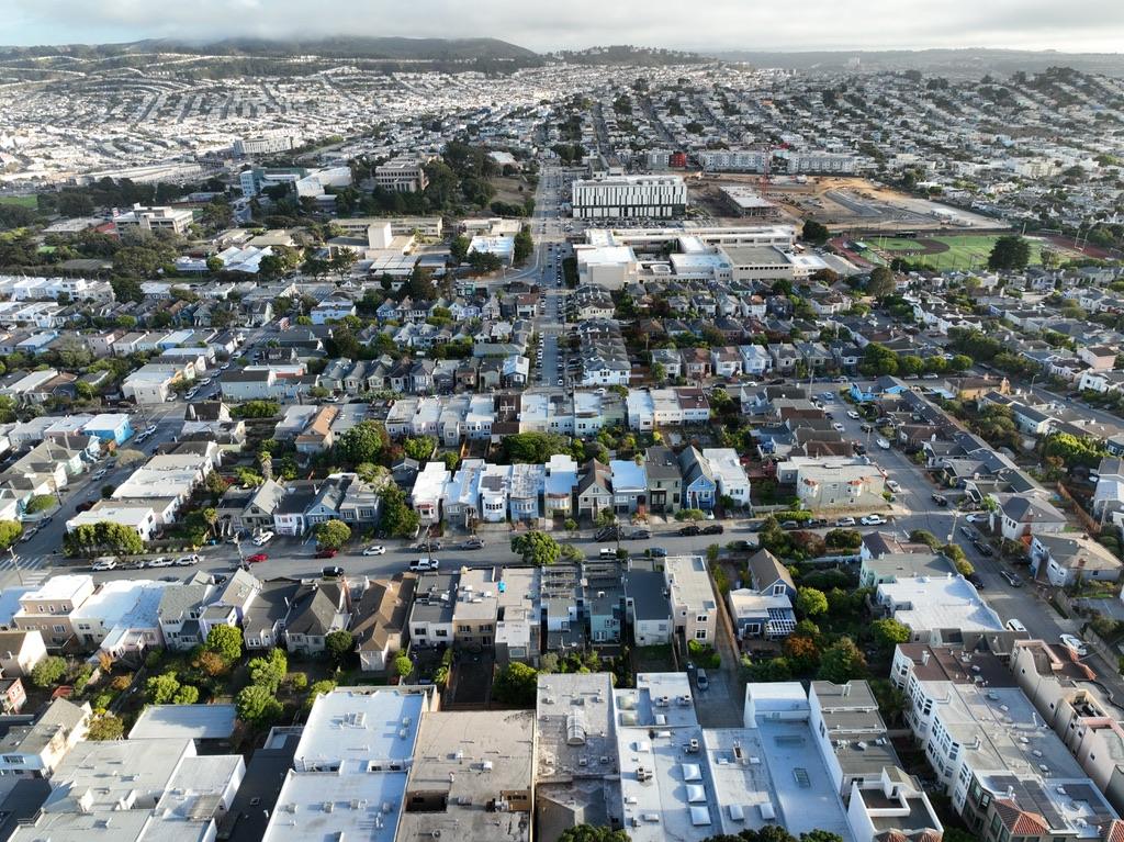 Aerial view looking down Ocean Avenue toward City College and the Balboa Reservoir site